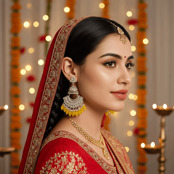 Tessara Gold-Plated Kundan Chandbali Earrings with Yellow Beads