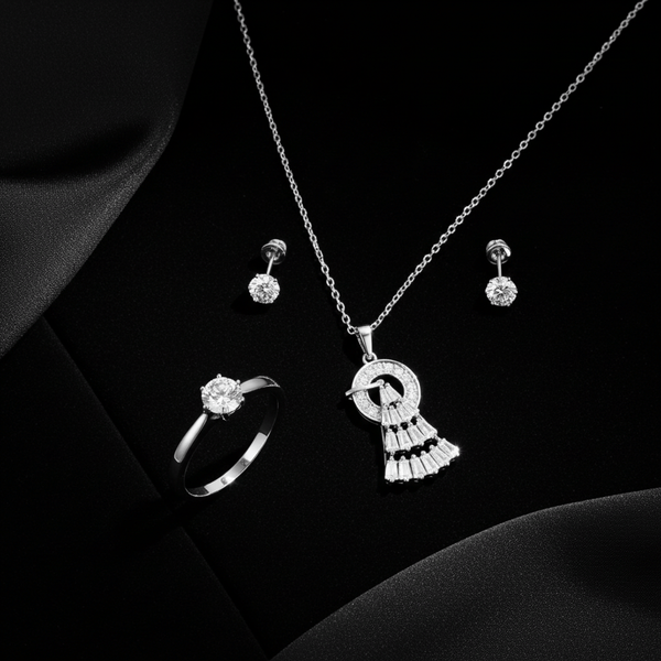 Tessara Silver Zirconia Cascade & Solitaire Pendant Set