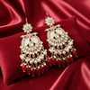 Tessara Gold-Plated Kundan & Pearl Chandbali Earrings with Ruby Red Beads