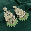 Tessara Gold-Plated Kundan & Pearl Chandbali Earrings with Pista Green Beads