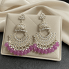 Tessara Silver-Plated Kundan Chandbali Earrings with Lavender Beads