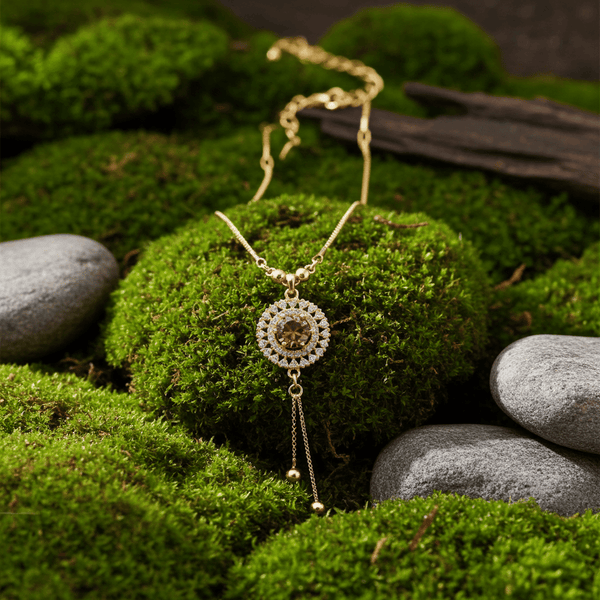 Tessara Gold-Plated Brown & White AD-Studded Tassel Pendant