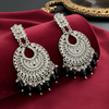 Tessara Silver-Plated Kundan Chandbali Earrings with Black Beads