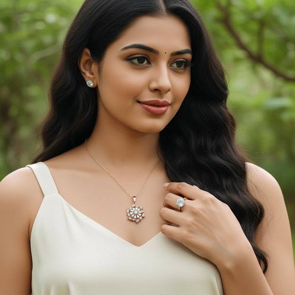 Tessara Rose Gold-Plated Zirconia Floral & Solitaire Set