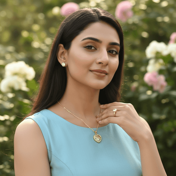 Tessara Gold-Plated Translucent Stone Heart & Bow Pendant Set