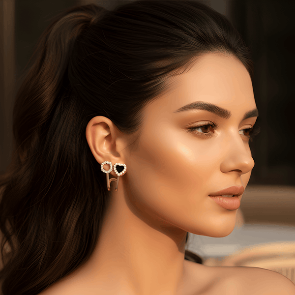 Tessara Gold-Plated Zirconia Heart & Hexagonal Earrings