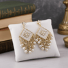 Tessara Gold-Plated Pearl Woven Diamond Chandelier Earrings in White