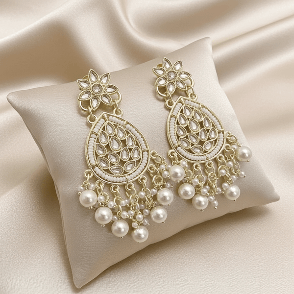 Tessara Silver-Plated Contemporary Pearl Drop Earrings in White