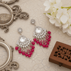 Tessara Silver-Plated Kundan Chandelier Earrings with Rani Pink Beaded Tassels