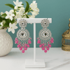 Tessara Silver Kundan Drop Earrings with Rani Pink Beads
