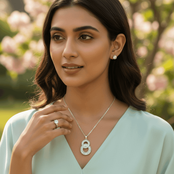 Tessara Sterling Silver Interlocked Zirconia Pendant Set