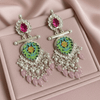 Tessara Silver-Plated Multicolor Meenakari Earrings with Onion Pink Beaded Tassels