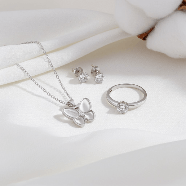 Tessara Sterling Silver Butterfly Translucent Pendant Set