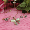 Tessara Gold-Plated Translucent Stone Bow & Zirconia Pendant Set