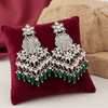 Tessara Silver Kundan Chandeliers with Bottle Green Beads