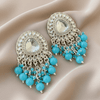Tessara Silver-Plated Kundan Drop Earrings with Sky Blue Beaded Fringe