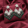 Tessara Silver-Plated Kundan Chandelier Earrings with Bottle Green Beaded Tassels