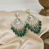 Tessara Silver-Plated Kundan Teardrop Earrings with Bottle Green Beaded Fringe