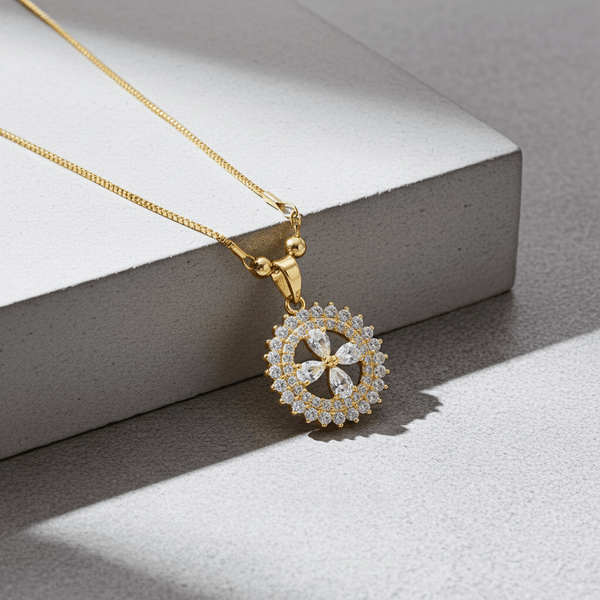 Tessara Gold-Plated White AD-Studded Floral Halo Pendant