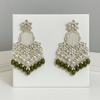 Tessara Silver Kundan Chandeliers with Mehendi Green Beads