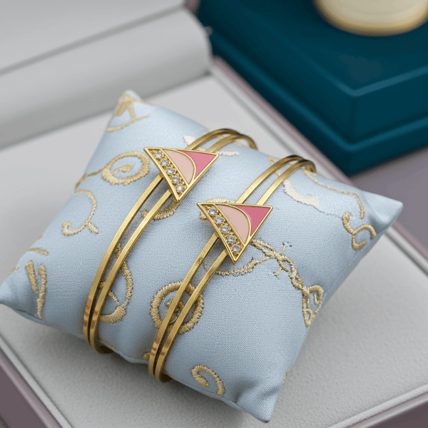 Tessara Gold-Plated Zirconia & Pink Enamel Bangle