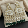Tessara Gold-Plated Kundan Chandelier Earrings with Green Beads