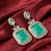 Tessara Silver-Plated Kundan Drop Earrings with Carved Sea Green Stone