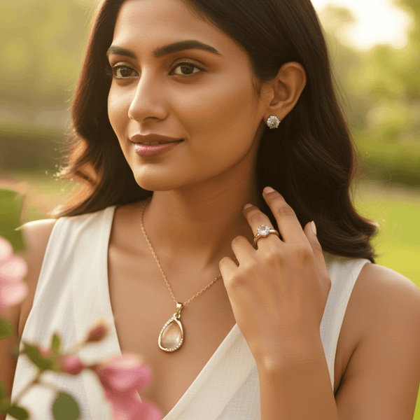 Tessara Gold-Plated Translucent Stone Teardrop Pendant Set