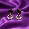 Tessara Gold-Plated Black Stone & Zirconia Drop Earrings