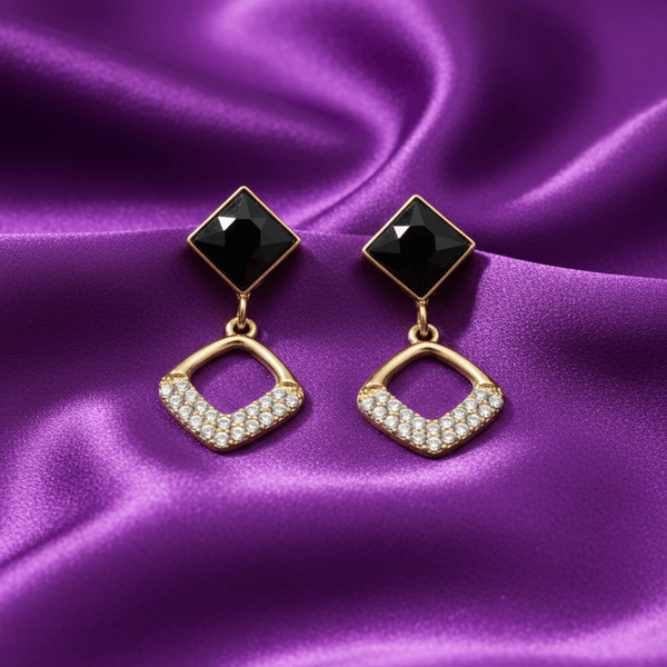 Tessara Gold-Plated Black Stone & Zirconia Drop Earrings