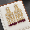 Tessara Gold-Plated Kundan Chandelier Earrings with Wine Beads