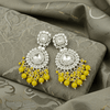 Tessara Silver-Toned Kundan Studded Drop Earrings with Yellow Beaded Drops