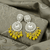 Tessara Silver-Toned Kundan Studded Drop Earrings with Yellow Beaded Drops