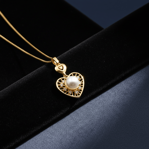 Tessara Gold-Plated Pearl & Zirconia Heart Pendant