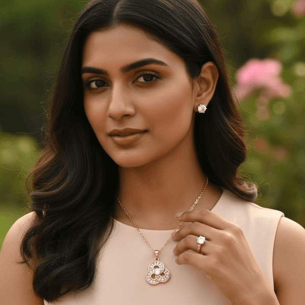 Tessara Rose Gold-Plated Zirconia Floral & Solitaire Set