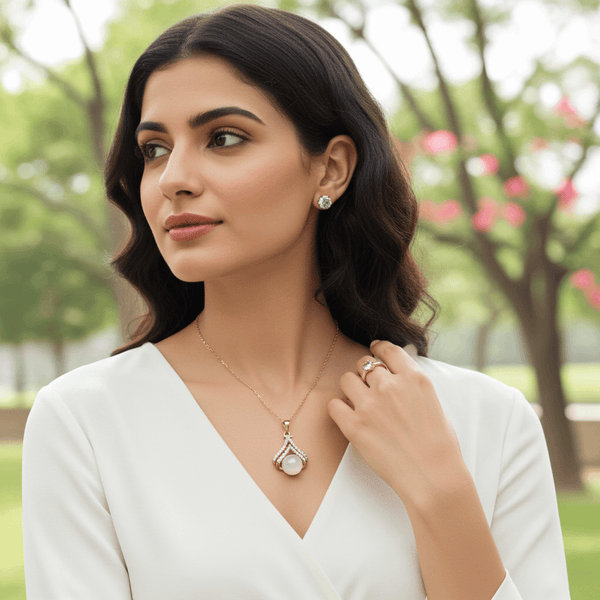 Tessara Gold-Plated Translucent Stone & Zirconia Pendant Set