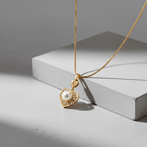 Tessara Gold-Plated White AD-Studded Pearl Heart Pendant