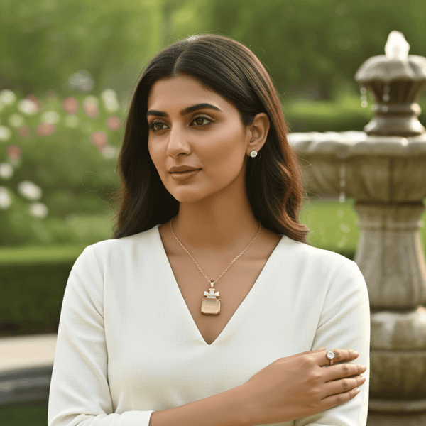 Tessara Gold-Plated Translucent Stone Bow Pendant Set