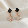 Tessara Rose Gold-Plated Black Stone & Zirconia Drop Earrings