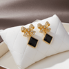 Tessara Gold-Plated Bowknot Drop Earrings with Black Square Stone