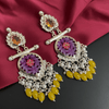 Tessara Silver-Plated Multicolor Carved Stone Earrings with Yellow Beaded Tassels