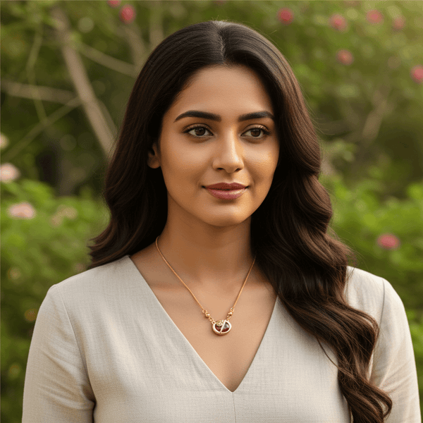 Tessara Gold-Plated Ruby-Toned & Floral Pendant