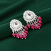 Tessara Silver-Plated Kundan Drop Earrings with Rani Pink Beaded Fringe