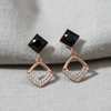Tessara Rose Gold-Plated Black Stone & Zirconia Drop Earrings