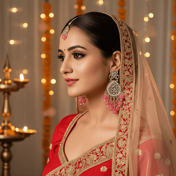 Tessara Silver Kundan Danglers with Rani Pink Beads