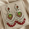 Tessara Silver-Plated Hand-Painted Meenakari Dangler Earrings with Red Beads