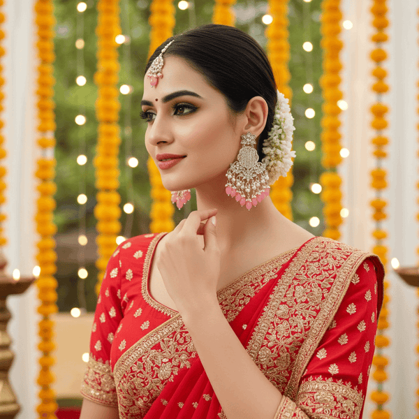 Tessara Silver Kundan Chandeliers with Onion Pink Beads