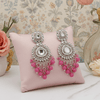 Tessara Silver Kundan Drop Earrings with Rani Pink Beads