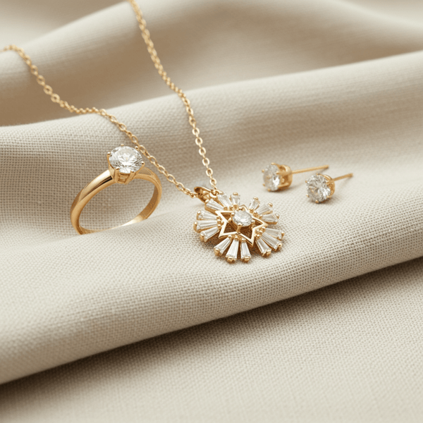 Tessara Gold-Plated Zirconia Star & Solitaire Pendant Set