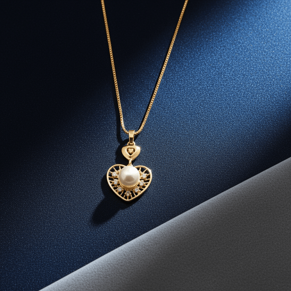 Tessara Gold-Plated Pearl & Zirconia Heart Pendant